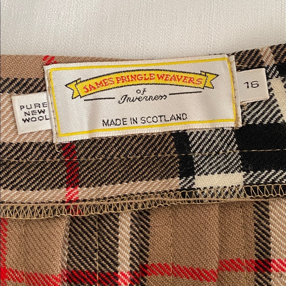 James Pringle Weavers Wool Fringe Plaid Kilt Maxi Skirt Tan US 12 - Picture 6 of 9